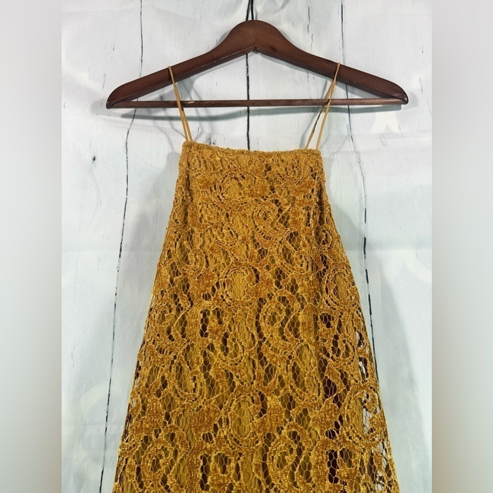 🌼Free People🌼 Fairy Lights Lace Tent Dress Womens Gold Velvet Strappy Mini Sz XS - Picture 11 of 14